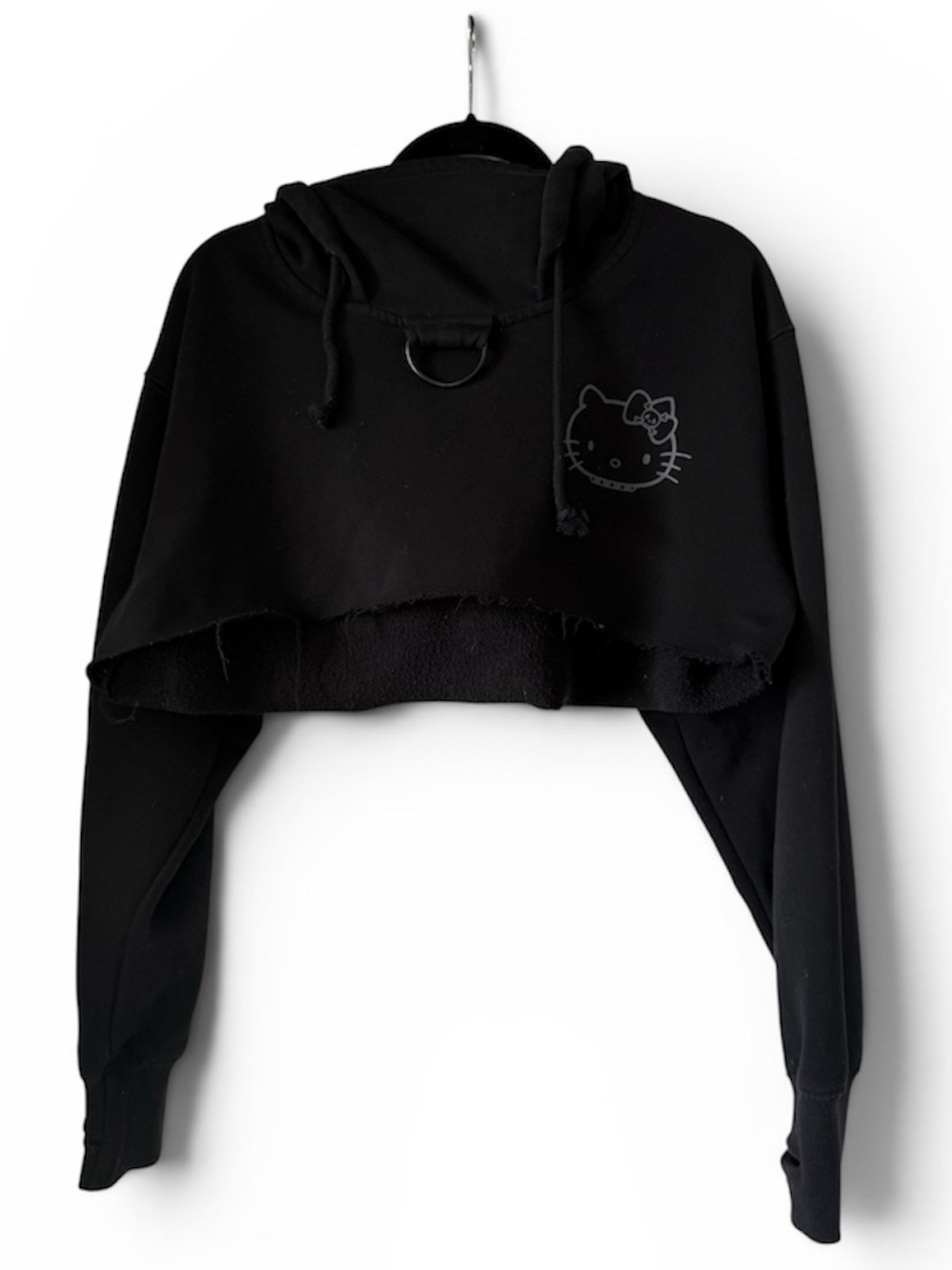 Black Cropped Hoodie with Hello Kitty design